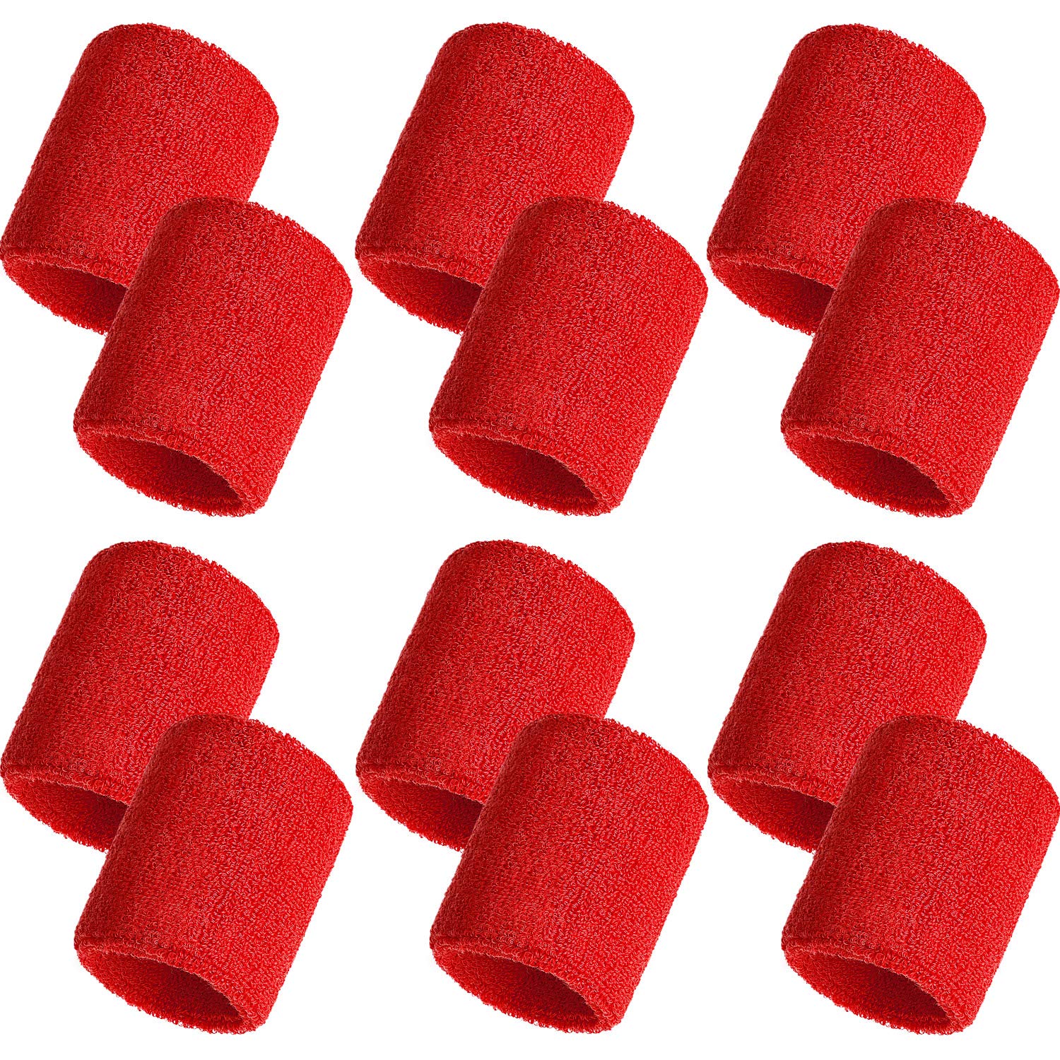 Bememo 12 Pack Sweatbands Sports Wristband Cotton Sweat Band for Men and Women, Good for Tennis, Basketball, Running, Gym, Working Out (Red)