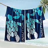 Nautica - Oversized Beach Towel Set, Soft Plush Velour Towels with Hanging Loop, Quick Dry & Absorbent, Beach Vacation Essentials for Adults & Travel (Turtle Beach Blue, 2-Pack)