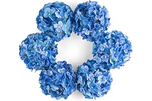 DuHouse Artificial Hydrangea Silk Flower Heads with Stem Fake Royal Blue Hydrangea Flowers for Wedding Home Garden Centerpiece Pack of 6(Royal Blue)