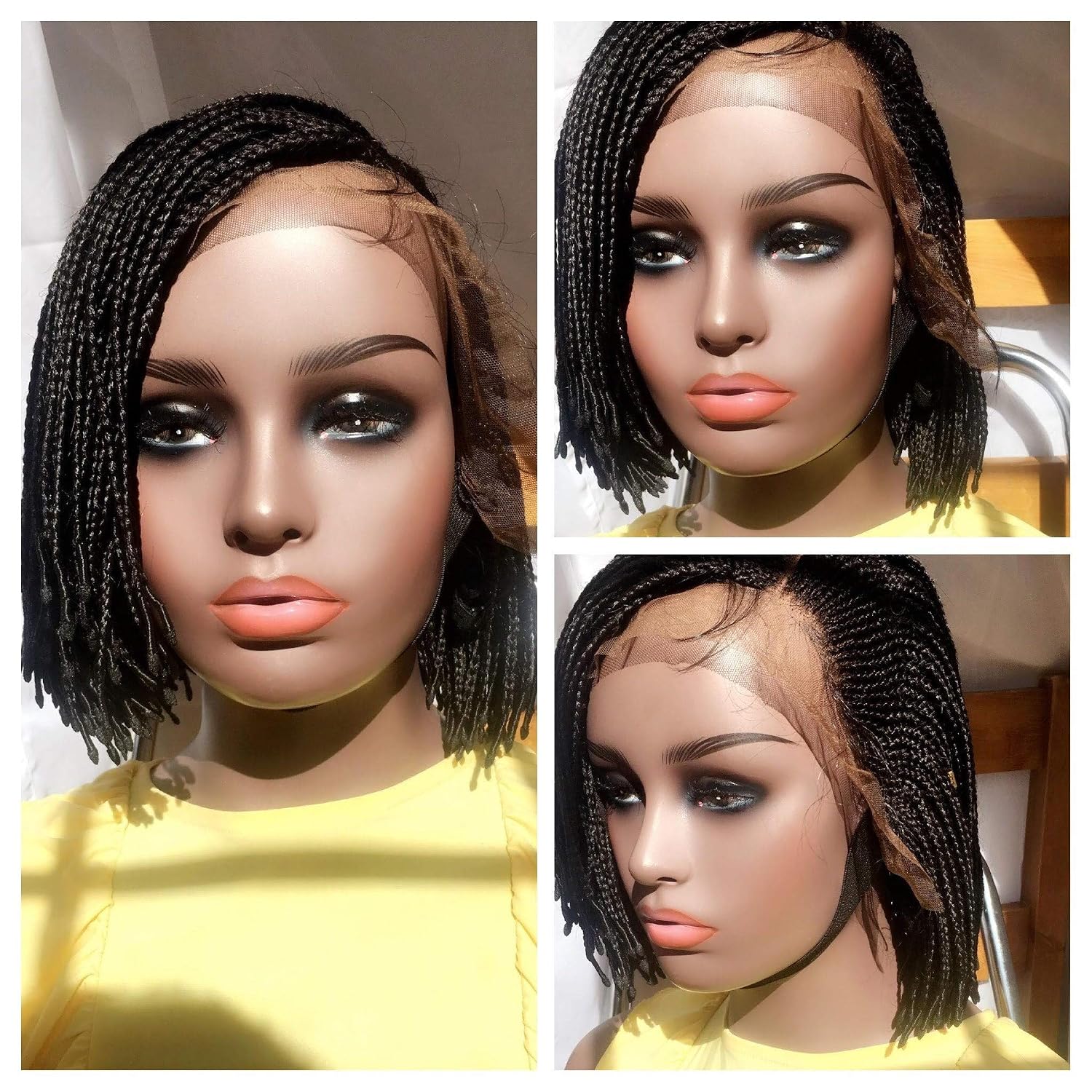 Amazon Com Braided Wig Asymmetrical Bob Black Cornrows Hand Made