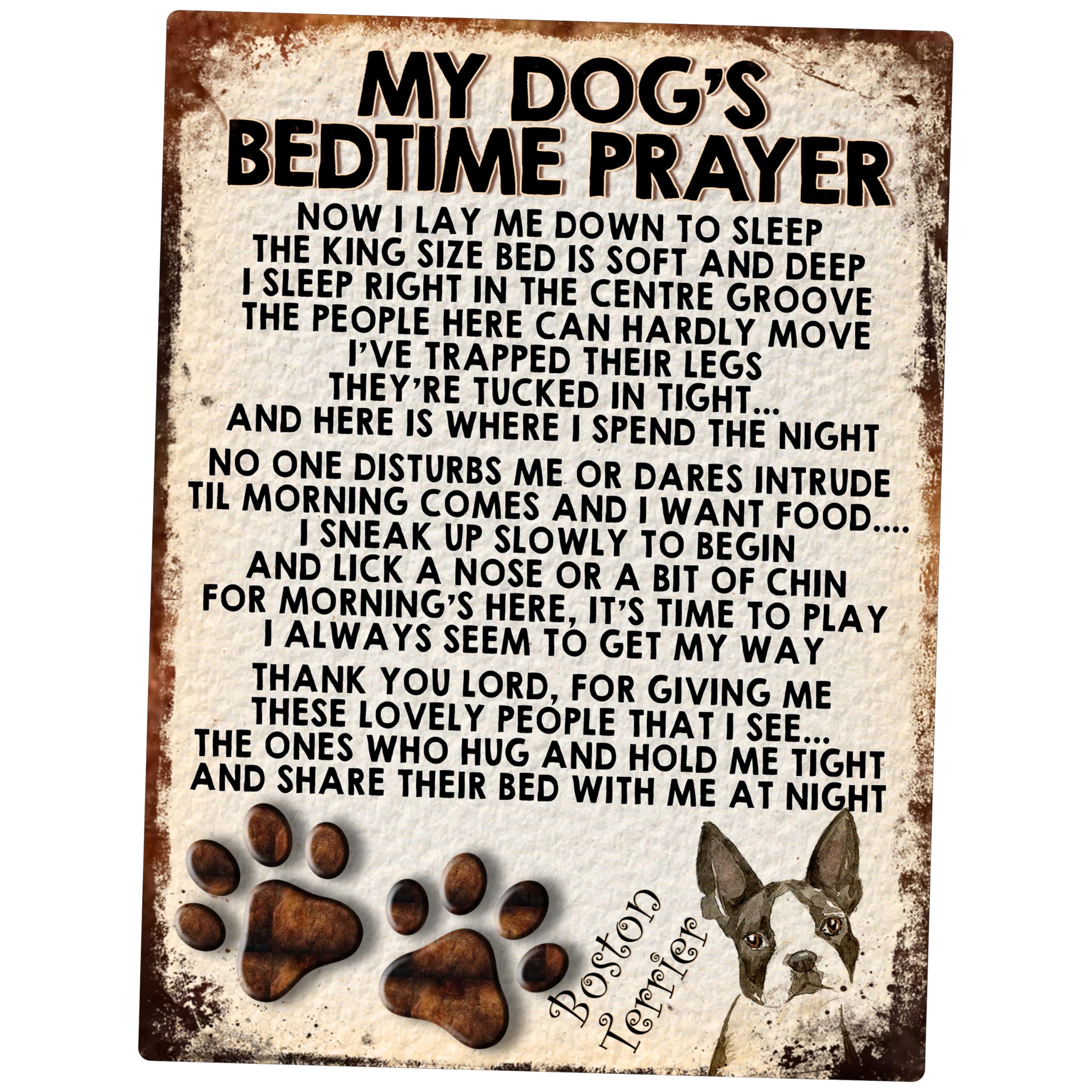 MY DOG'S BEDTIME PRAYER RETRO STYLE METAL TIN SIGN/PLAQUE (BOSTON TERRIER)