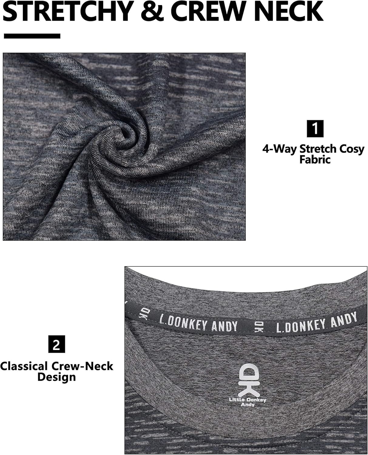Little Donkey Andy Men's Quick Dry Sweat Wicking Stretch Short Sleeve T-Shirt UV Protection Workout Running Hiking Tee: Clothing