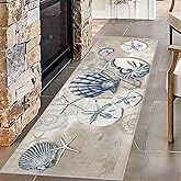 LGGLOVELIN Nautical Ocean Theme Runner Rug, 1.3x7ft Anti-Slip Durable Soft Entrance Rug, Tropical Beach Shell Long Hallway Ru