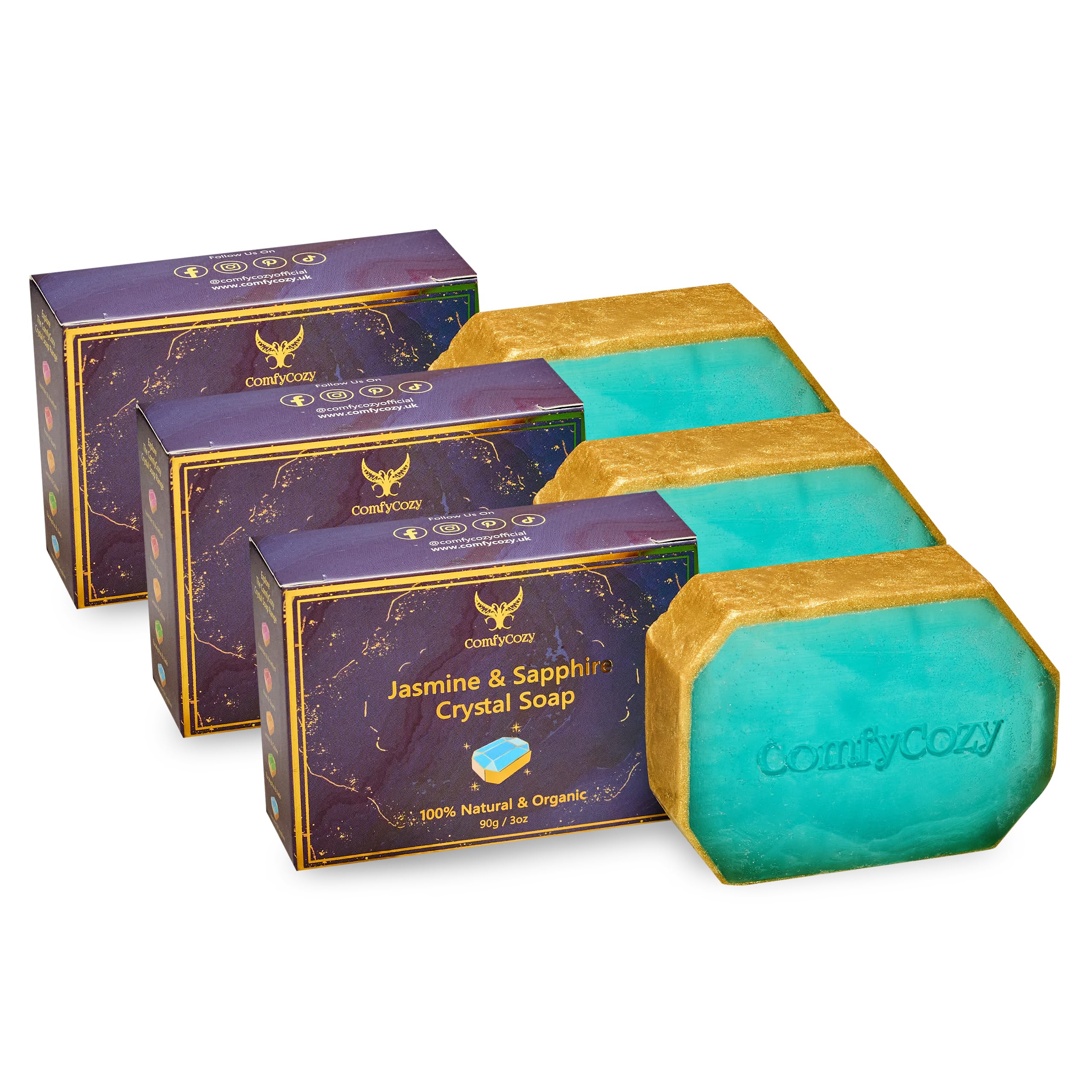 ComfyCozy Crystal Soap | Natural Hand & Body Wash | Luxury Beauty Pamper Gift, Jasmine, 3 Pack