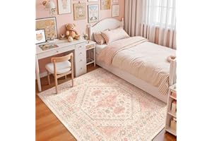 zesthome 6x9 Washable Rugs for Baby Girl, Super Soft Pink Rugs for Nursery Room, Non-Slip Stain Resistant Bedroom Rugs, Ultra