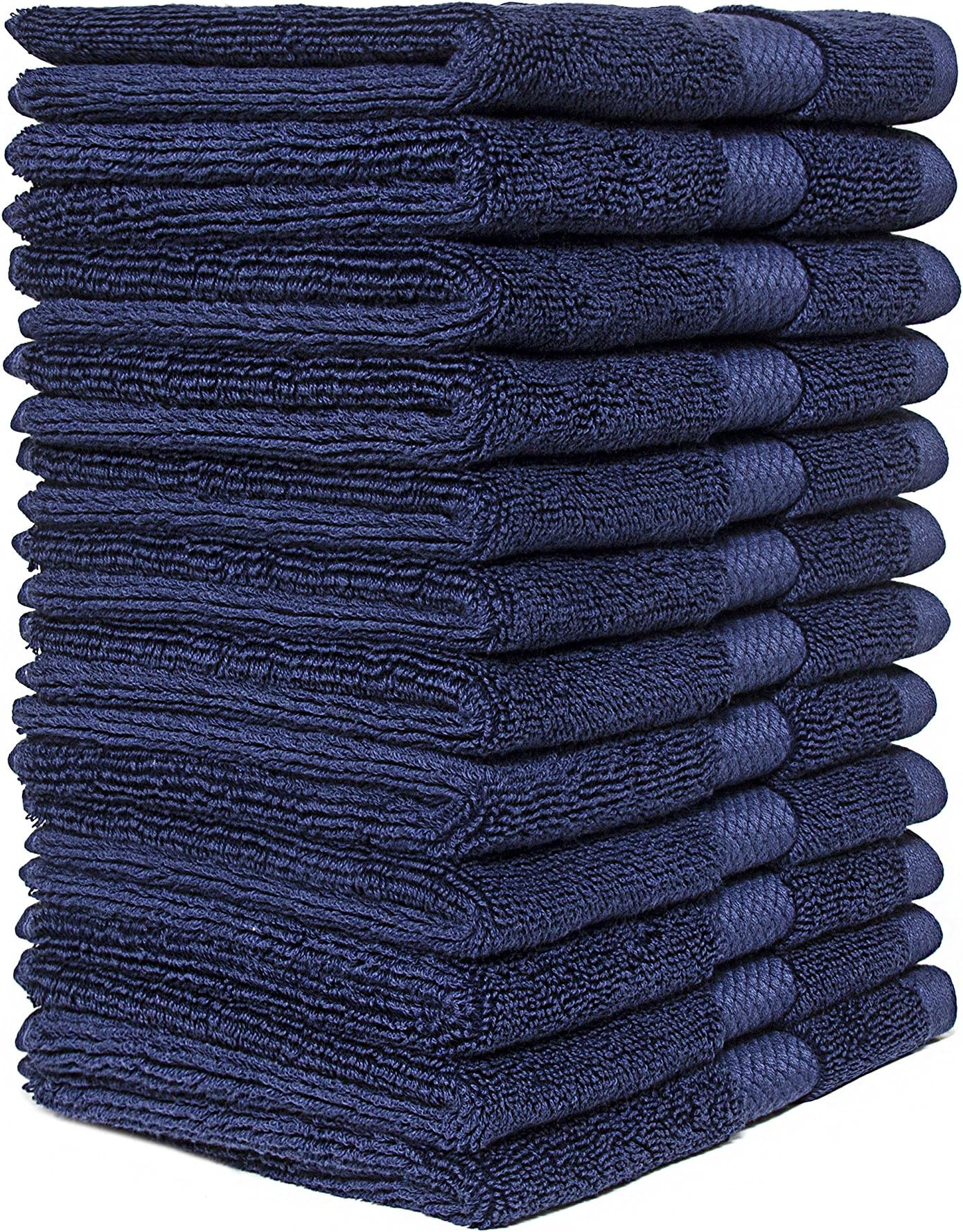 Bumble Luxury Wash Cloth Set of 12 / 12” x 12” Premium Wash Cloth / Ultra Soft, Highly Absorbent 800 GSM Heavy Weight Combed Cotton (Navy, 12 Pack Washcloths)