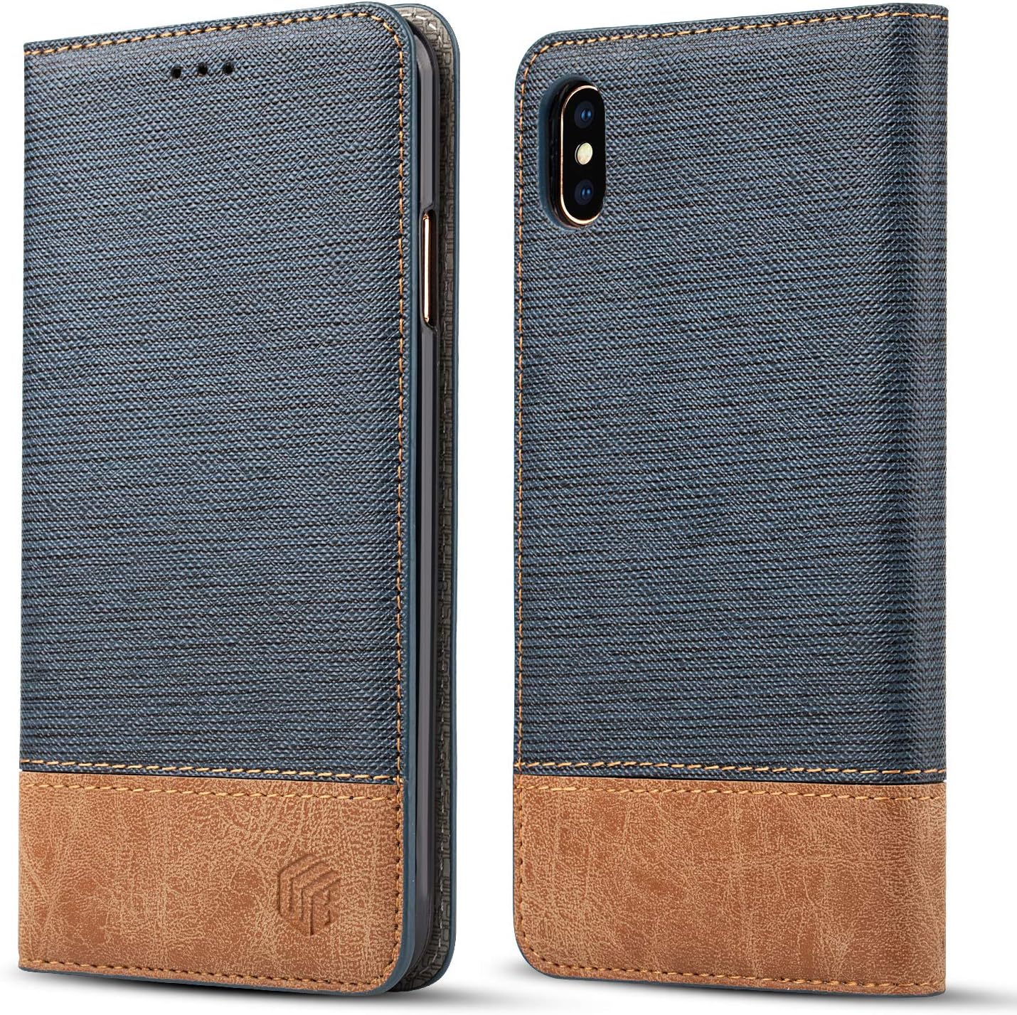 for iPhone Xs Max Wallet Case,WenBelle,Stand Feature,Double Layer Shock Absorbing Premium Soft PU Color Matching Leather Cover Flip Cases for Apple iPhone Xs Max 6.5 inch (Blue)