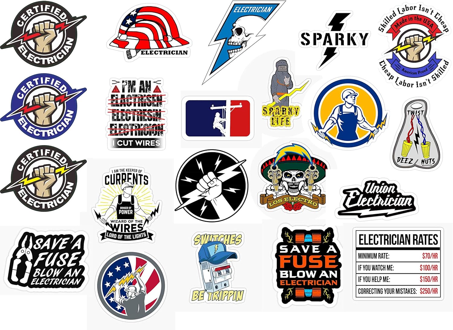 21 pcs Electrician Hard Hat Stickers, for Hard Hat, Window, Car