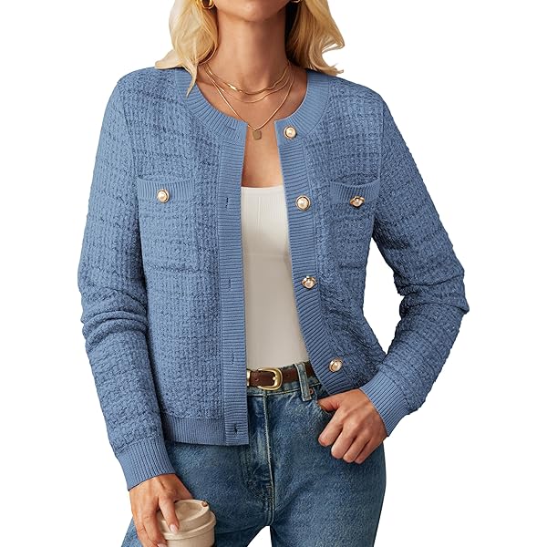 NIC+ZOE Women's Tape Yarn Button Cardigan, True Blue at Amazon
