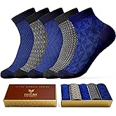 SOCKS BOX, Mens Ankle Socks, Premium Quality Bamboo Viscose Ankle Socks, Patterned, Stylish, 5 Pairs, Gift Box, Size 8-14