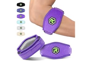 Rakiie Tennis Elbow Brace Pro 2 Pack, Larger Elbow Strap W Silicone Pad Better Support for Tendonitis, Tennis Elbow & Golfer's Elbow Pain Relief for Men & Women Purple