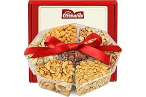 SIMPLE ORCHARDS Nuts Gift Basket - 7 Sectional Nuts Platter With a Variety of Freshly Roasted Nuts - Beautifully Packaged Gift for Birthday, Sympathy. Large Family Pack.