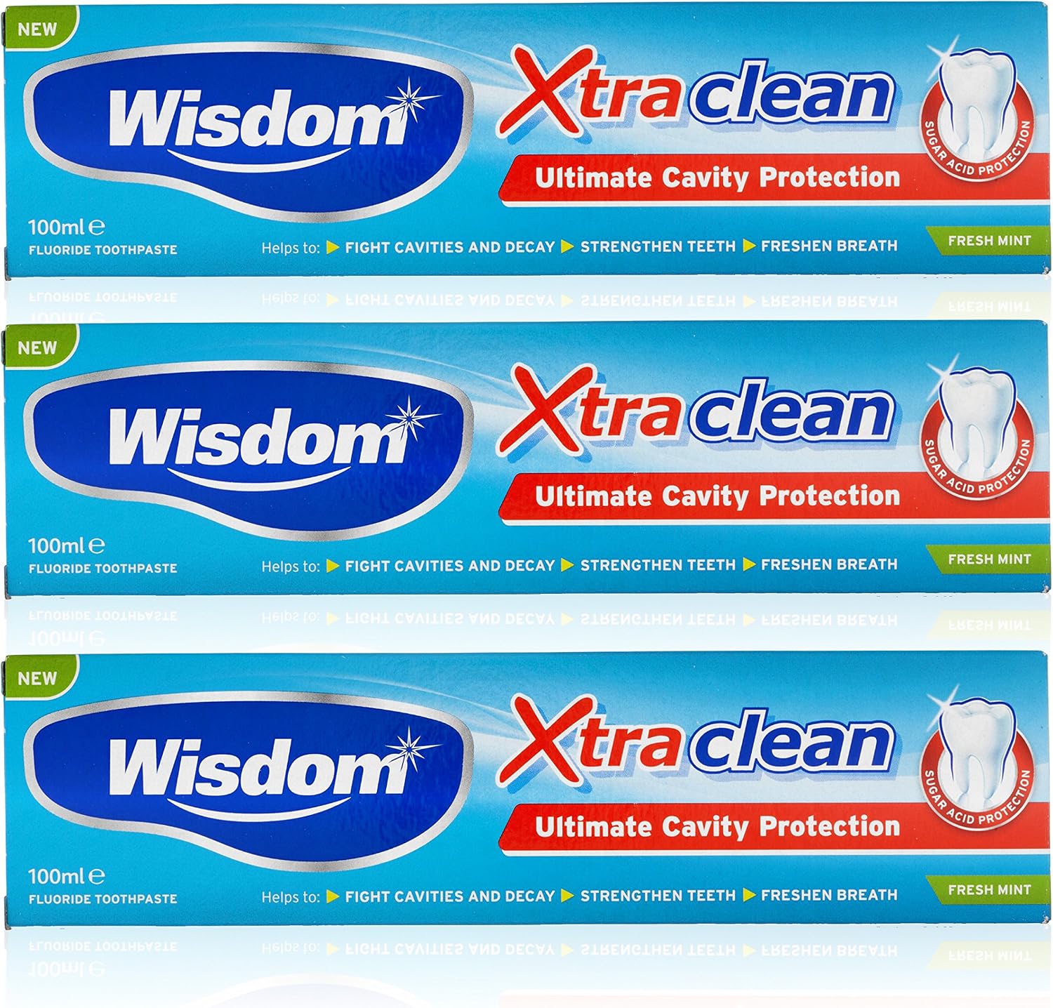 3X Wisdom Xtra Clean Fluoride Toothpaste Fresh Mint 100ml, 33.33 ml (Pack of 3)