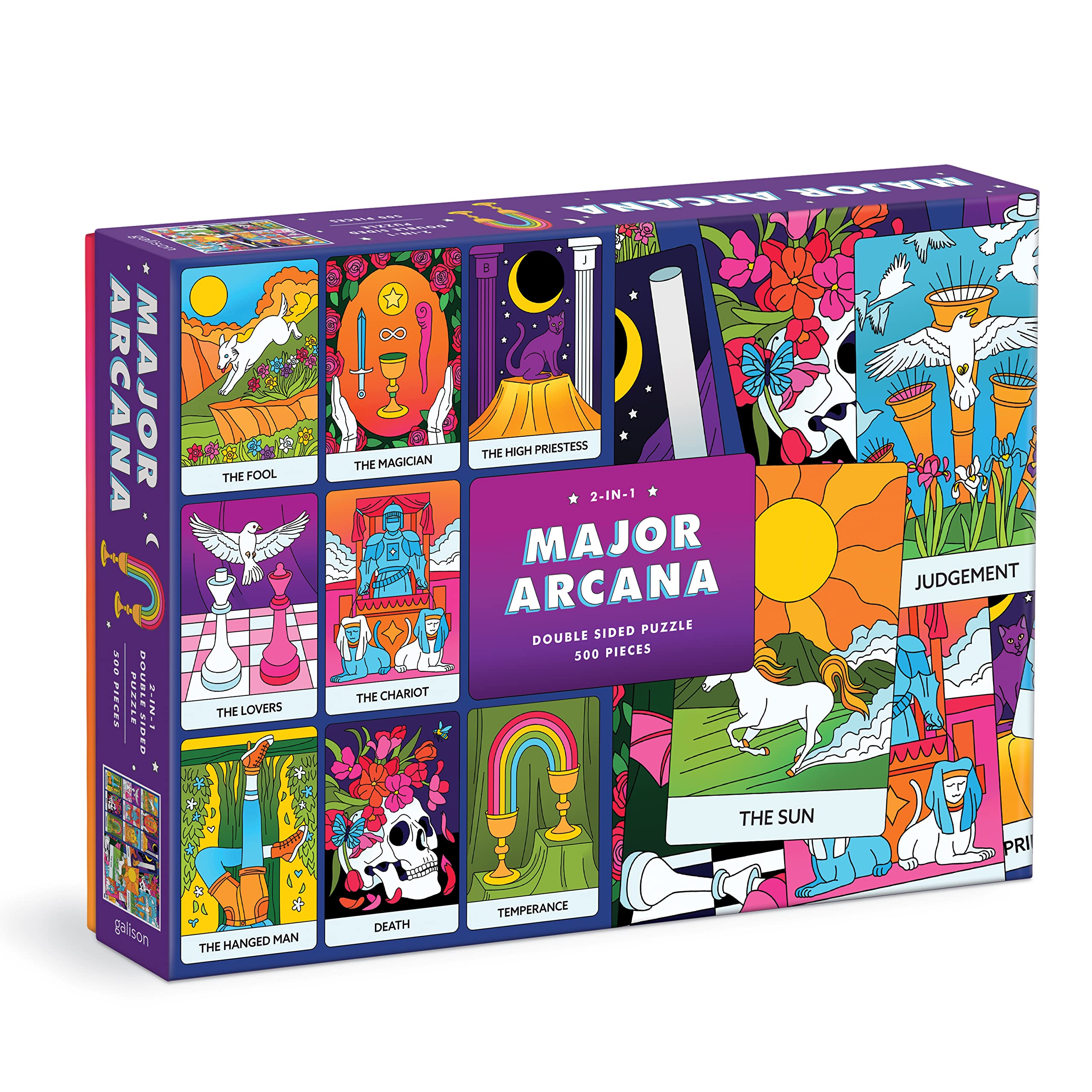 Photo 1 of Galison Major Arcana 500 Piece Double Sided Puzzle from Galison - Highlights The Tarot Cards That Represent Life Lessons & Themes, Thick and Sturdy Pieces, Challenging Family Activity, Great Gift Idea