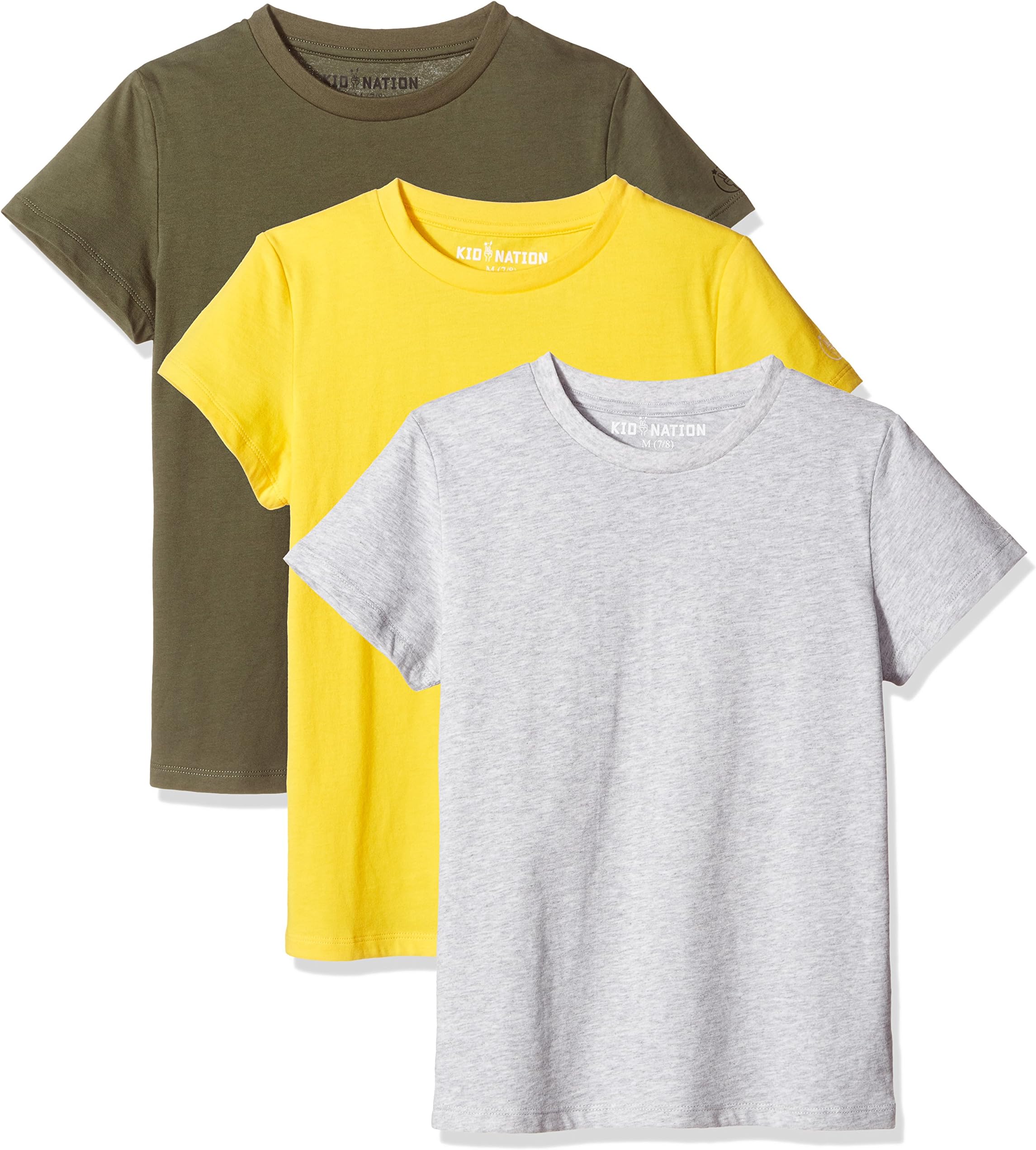 Kids Unisex 3 Packs 100% Cotton Tagless Short Sleeve Crewneck T Shirts 4-12 Years