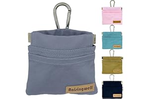 Raisingwell Dog Treat Pouch, Small Cotton Pocket Sized Training Holder, Hand Free Walking Fanny Bag with Carabiner, Self-Closing Pet Feed Snack Reward, Behavior Aids for Puppy Travel or Outdoor (Grey)