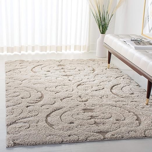 Amazon Com Safavieh Florida Shag Collection Sg467 1113 Scroll Textured 1 18 Inch Thick Area Rug 8 X 10 Cream Beige Furniture Decor