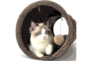 HeyKitten Collapsible 12" Crinkle Cat Play Tunnel, Hide-and-Seek Pet Toys for Indoor Kittens, Puppies Bunnies, Medium Brown
