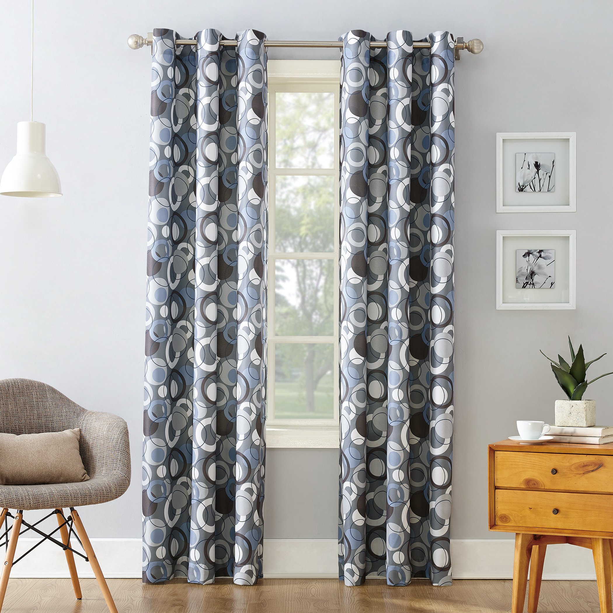 No. 918 Celestial Celestial Print Semi-Sheer Grommet Curtain Panel, 48" x 84", Nickel
