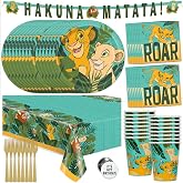 Lion King Birthday Decorations or Baby Shower Decorations for Party | Officially Licensed Party Supplies with Banner and Table Cloth, Plates and Napkins, Cups, Forks for 16