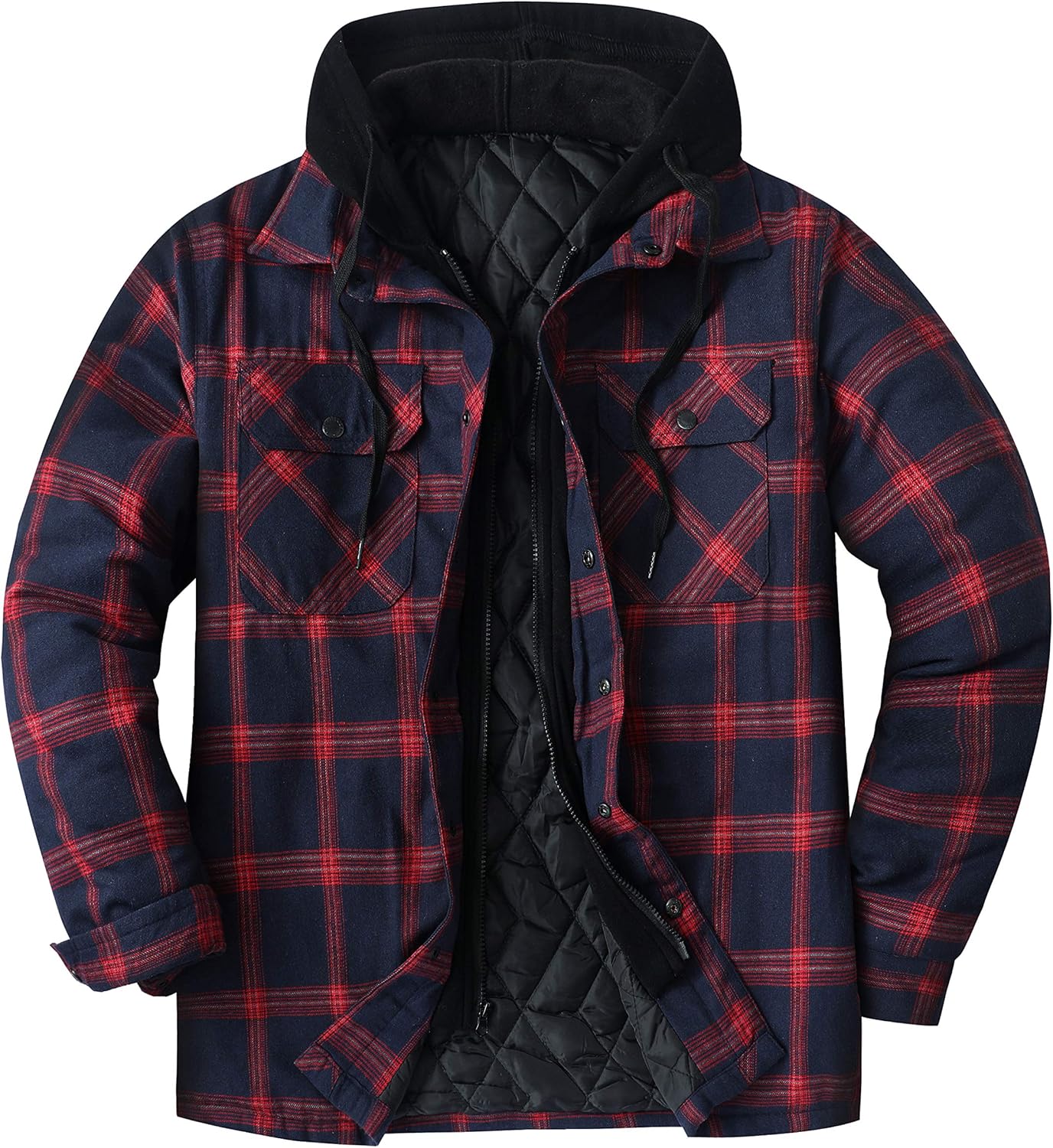 ZENTHACE Men's Thicken Plaid Hooded Flannel Shirt Jacket with Quilted Lined at  Men’s Clothing store