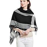 Wander Agio Womens Warm Blanket Scarf Square Winter Shawls Large Infinity Scarves Stripe Plaid Scarf