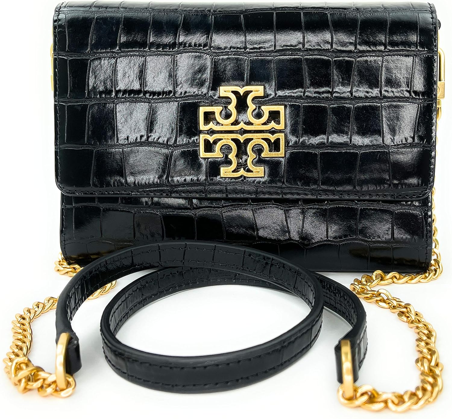 Tory Burch Britten Croc Chain Wallet Shoulder Bag (Black) Buy Online