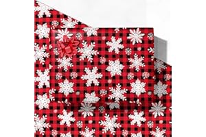 GIOLNIAY Christmas Wrapping Paper for Men Women Kids - Xmas Gift Wrap with Snowflakes on Red & Black Buffalo Plaid - 4 Jumbo Sheets, 28″×40″ Each, Easy to Store