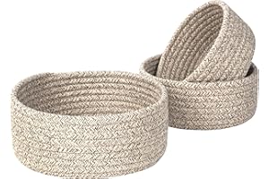 MINTWOOD Design Set of 3 Cotton Rope Nesting Bowls, Small Catch All Basket, Cute Closet Baskets and Bins for Shelves, Mini Table Basket Organizer for Small Accessories, Light Brown