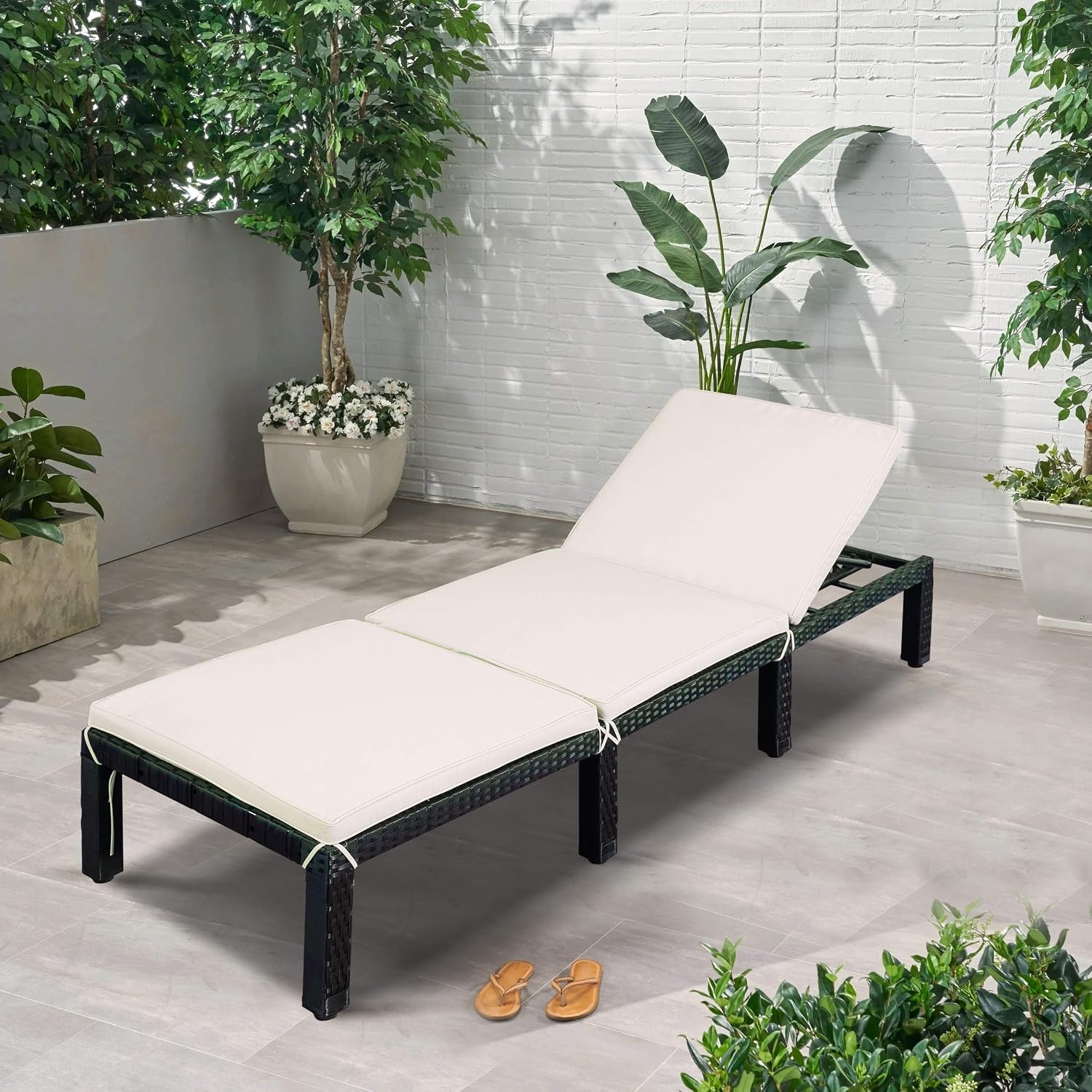 Handmade Woven Wicker Lounge Chair With Removable Cushions Ssline Outdoor Adjustable Backrest Lounge Chaise Foldable Patio Chaise Lounge Patio Seating Patio Furniture Accessories