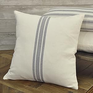 Piper Classics Market Place Gray Grain Sack Ticking Stripe Pillow Cover, 20" x 20", Farmhouse Décor, Grey & Cream