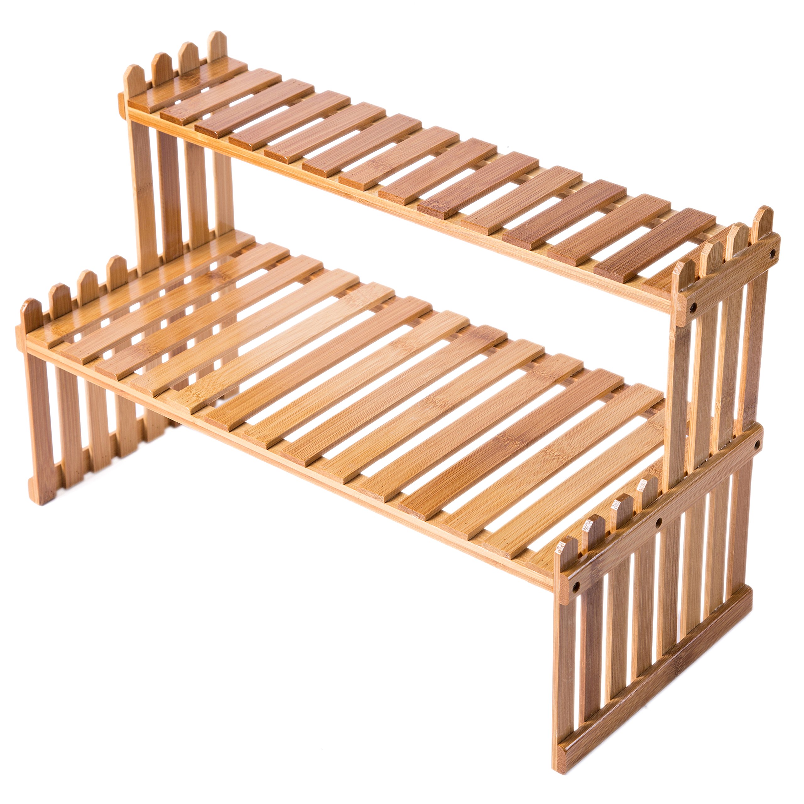 Tabletop Natural Bamboo Plant Stand, 2 Tier Desktop Shelf Rack, Brown