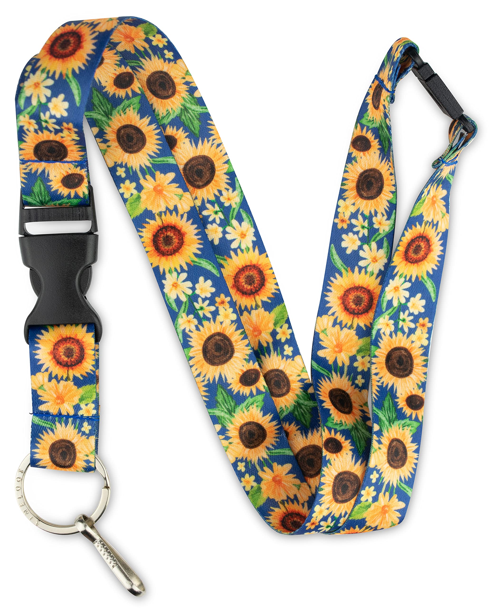 Limeloot Sunflowers Premium Lanyard with Breakaway, Release Buckle, and Flat Ring.