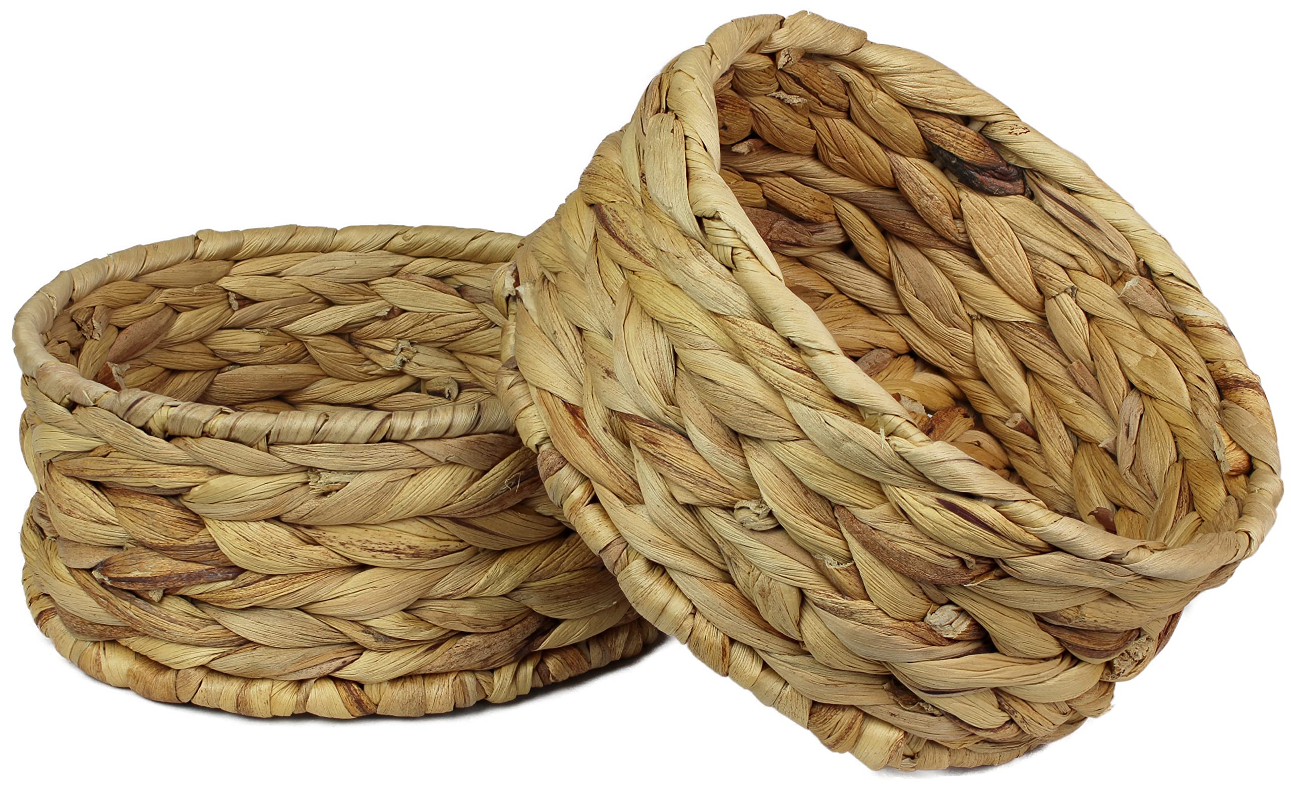 Small Water Hyacinth round baskets for storage Natural colour wicker basket shelves open. Decorative gift box Small bathroom mini tray makeup bathroom Kitchen organiser (Medium 18cm, 2x basket)