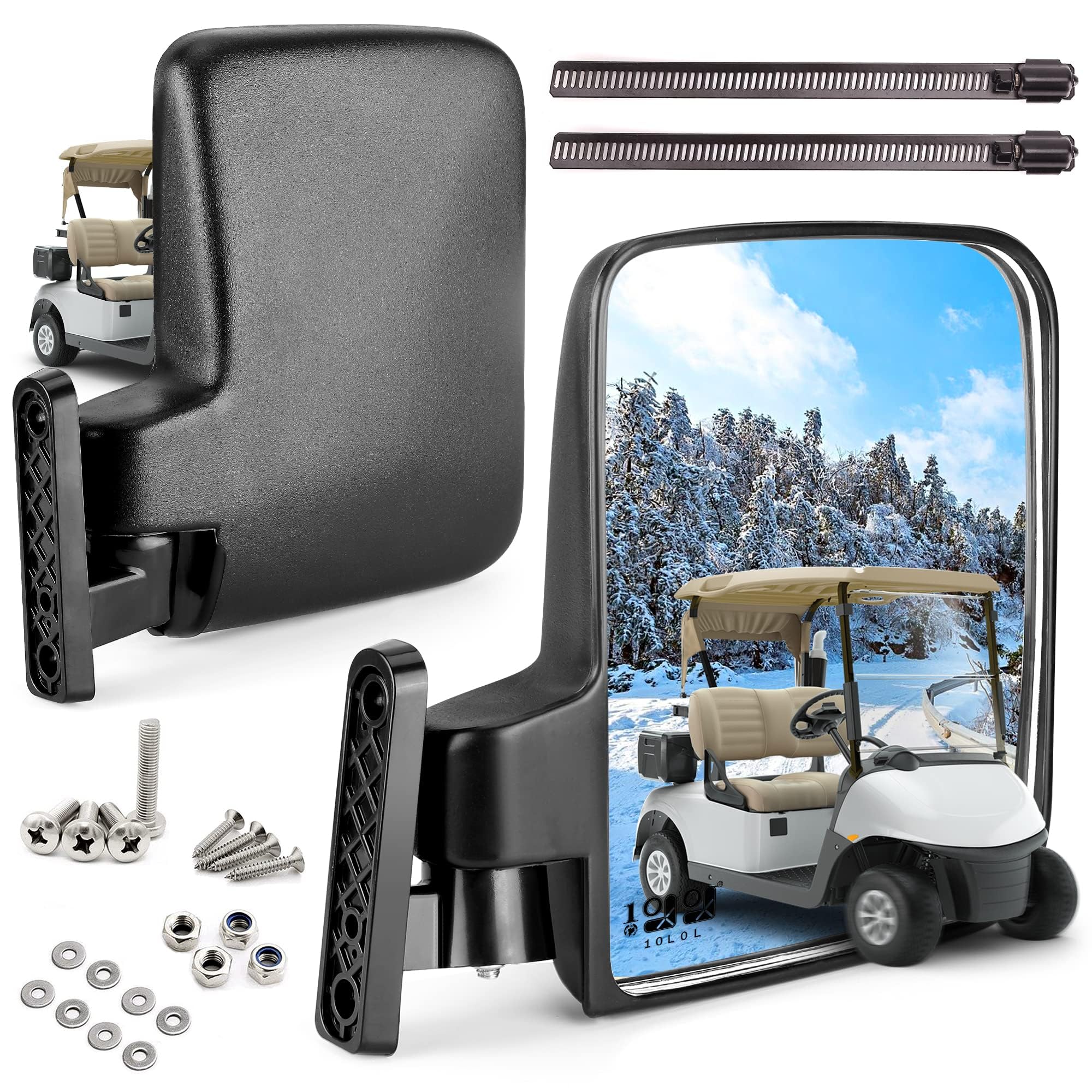 10L0L Golf Cart Side Mirrors for Yamaha Club Car EZ-GO and Other Round or Square Tube Golf Buggy Roof Bracket