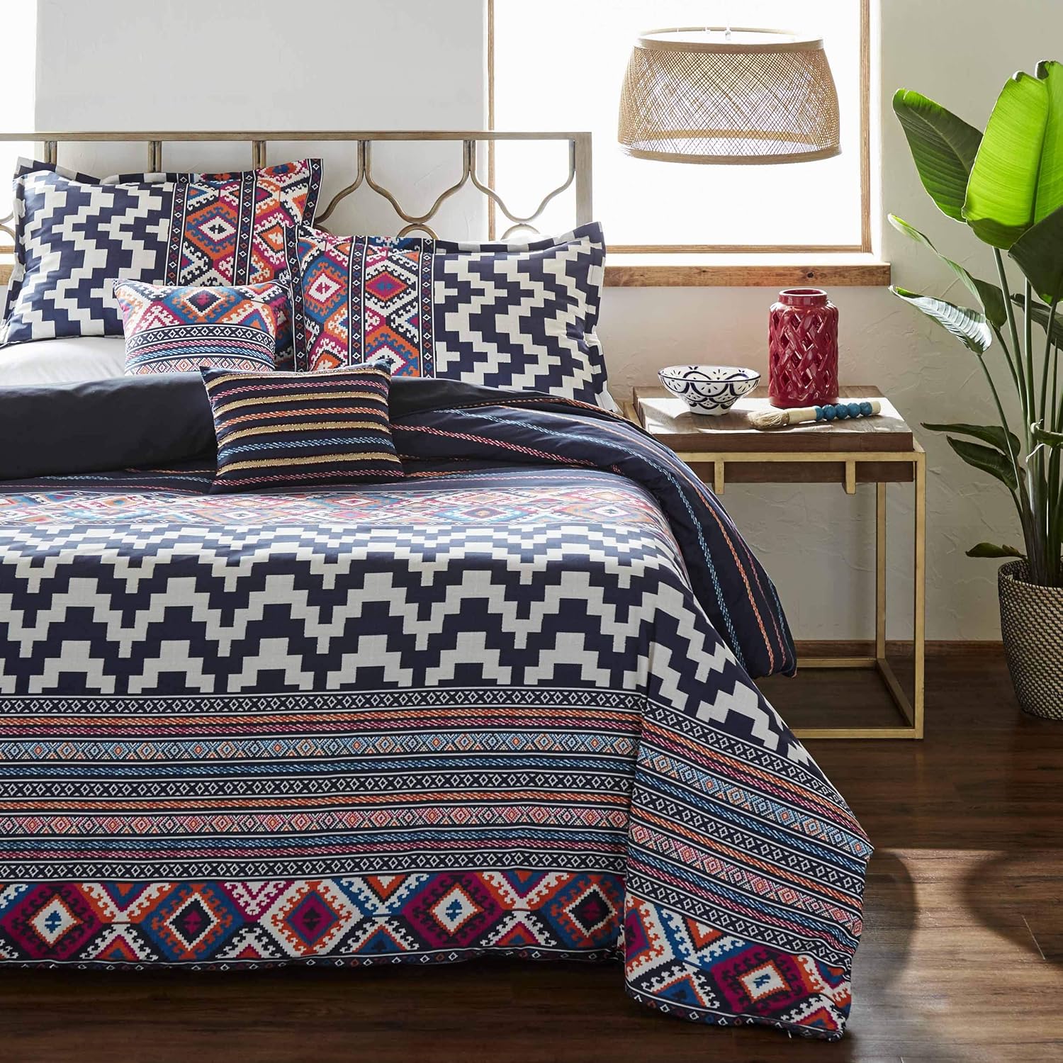 Azalea Skye Kilim Stripe Comforter Set, King, Navy