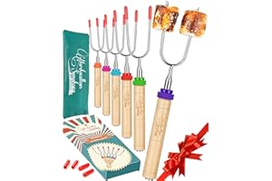CARPATHEN Marshmallow Roasting Sticks - Set of 6 Premium Rotating Smores Sticks - Extra Long Telescoping Marshmallow Sticks for Fire Pit, Campfire & Bonfire - Camping Accessories