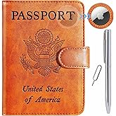 Airtag Passport Holder Cover Wallet RFID Blocking Leather Case Travel Essentials Luggage Accessories Travel Must Have(118#Claybank)