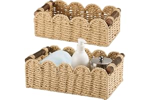 DUOER Storage Basket Wicker Baskets for Organizing Toilet Paper Storage Basket for Toilet Tank Top,Beige