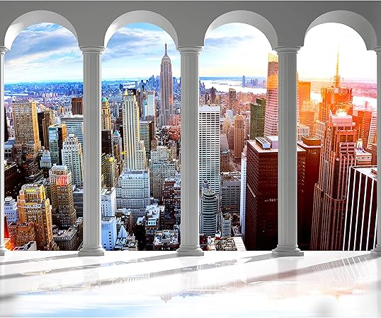 Decomonkey Papier Peint Intissé New York 350x256 Cm Trompe L Oeil Déco Mural Tableaux Muraux Photo Coucher Du Soleil Ville