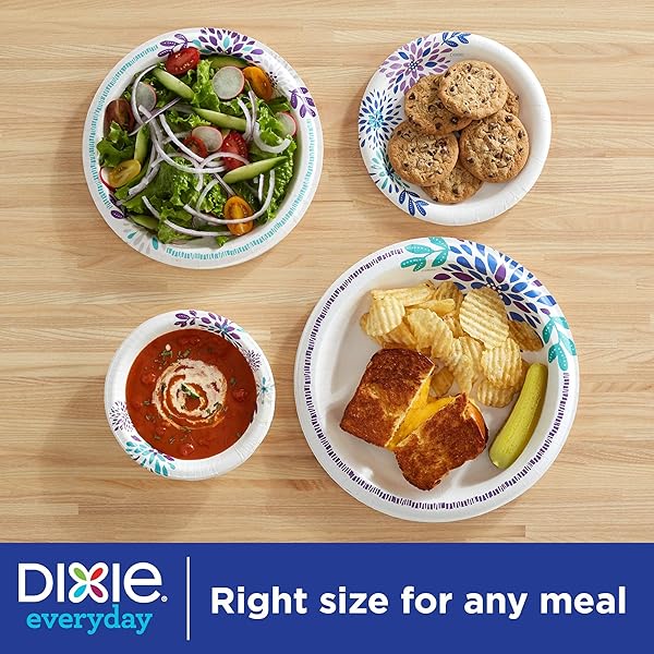 DIXIE MEDIUM PAPER PLATES, 8.5 INCH, 90 COUNT, 2X STRONGER*, MICROWAVE-SAFE, SOAK-PROOF, CUT RESISTANT, DISPOSABLE PLATES FOR EVERYDAY BREAKFAST, LUNCH, & DINNER MEALS