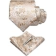 JEMYGINS Floral Necktie and Pocket Square Tie Clip Sets for Men