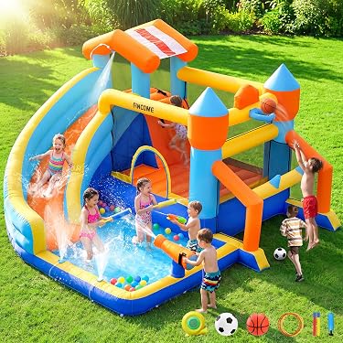 LEADZM Château Gonflable 3 En 1 Avec Trampoline & Toboggan - Couleur Macaron, 270x200x170cm, Souffleur 350W Inclus - Aire De Jeux Enfants 3-10 Ans