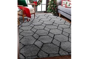 ONASAR Area Rugs for Bedroom Living Room, Washable 4x6 Fluffy Grey and Black Rug, Shaggy Geometric Floor Mat for Home Decor Aesthetic, Soft Plush Fuzzy Carpet for Nursery Kids Teen Dorm