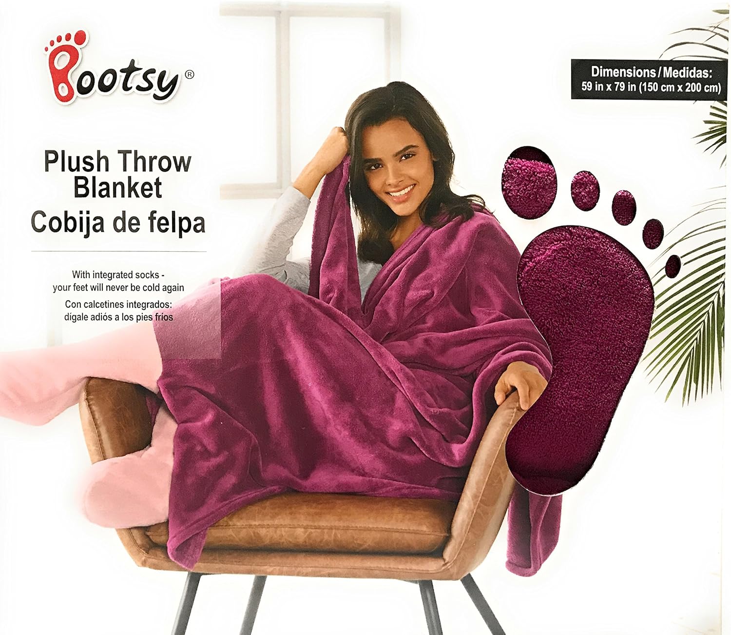 Bootsy Wearable Fleece Blanket with Feet Pockets for Adult Women Micro