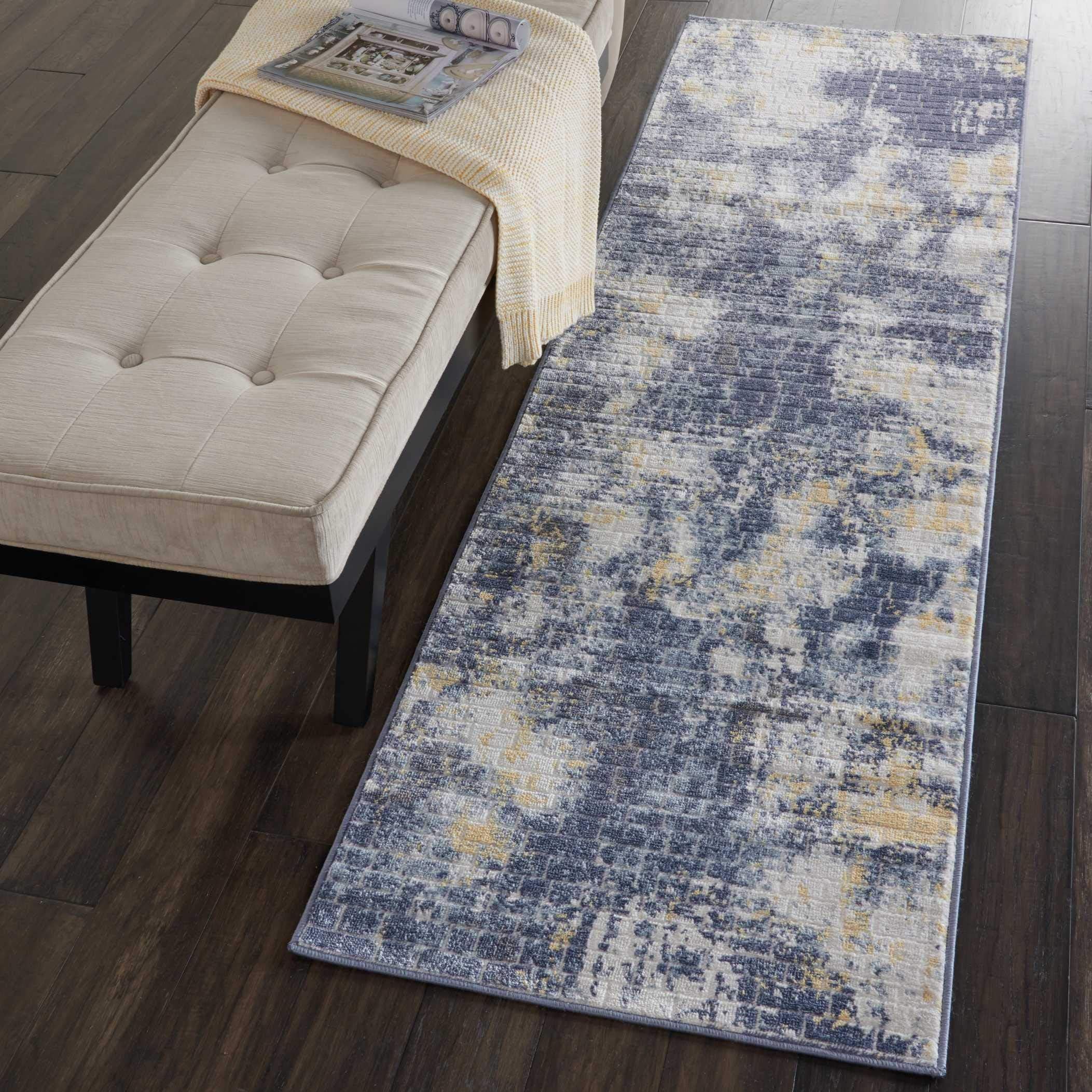 Amazon Brand - Movian Veleka Rectangular Accent Runner Rug, 228.6 cm x 66 cm (L x W), Geometric Pattern, Grey/Blue/Yellow