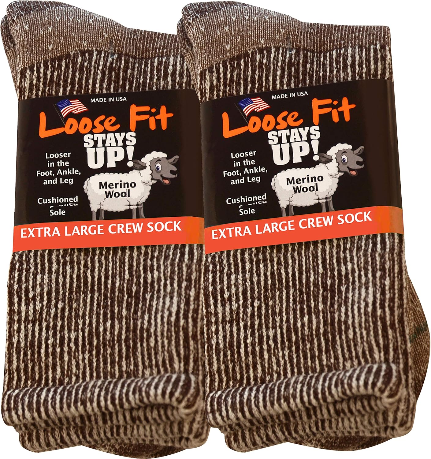 Loose Fit Stays Up Marled Merino Wool Men's and Women's Sock 2 Pack