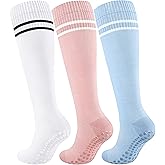 Blicount Cotton Compression Socks Women&Men with Grips Non Slip 15-20mmHg Knee High Graduated Sock for Nurse, Pregnancy, Yoga