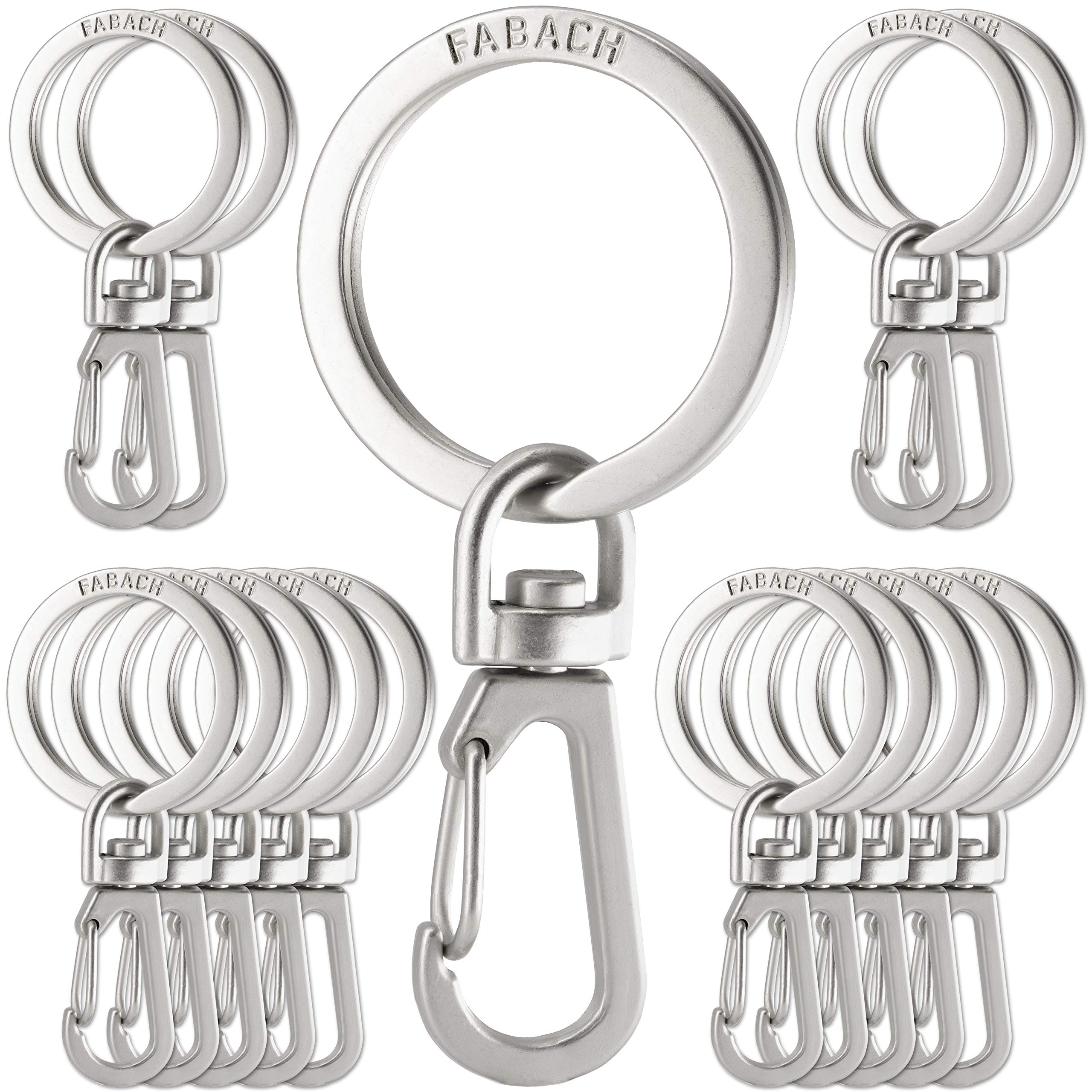 FABACH Carabiner Key Ring with Rotating Key Ring - Small Removable Carabiner Hook Key Rings - Sturdy Mini Key Carabiner Hook as Key Holder and for Crafts, silver, 15er Pack, Suitable for everyday use
