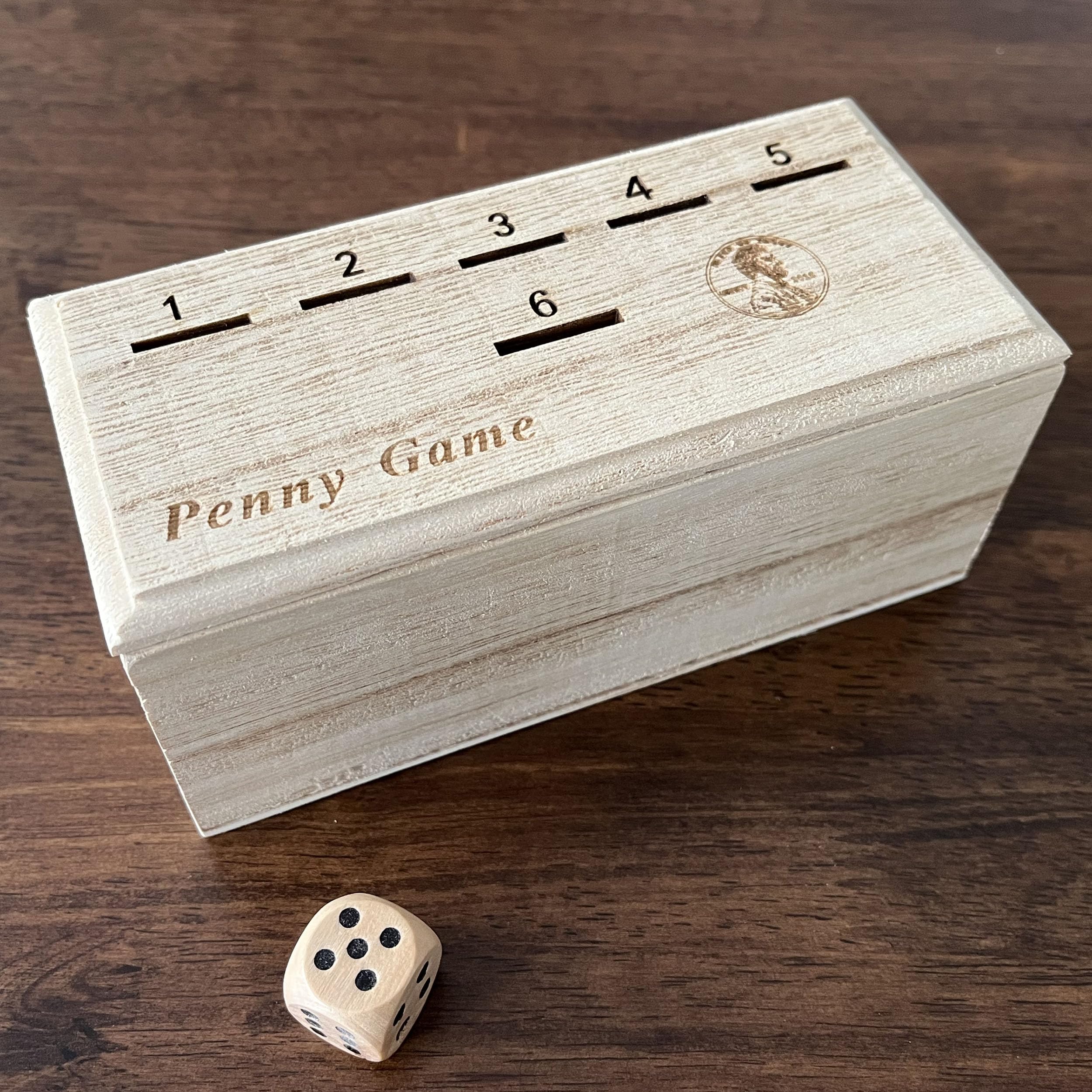 Photo 1 of Penny Game - Fun Board Game Works with Coines, Get Rid of Coins to Win, Penny Game Wood Box for 2+ Players, Simple + Strategic Dice Games